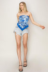 Damaris Strapless Floral Scarf Top - Blue