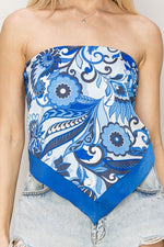 Damaris Strapless Floral Scarf Top - Blue