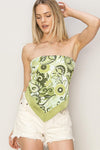 Damaris Strapless Floral Scarf Top - Green