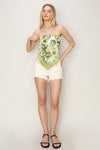 Damaris Strapless Floral Scarf Top - Green