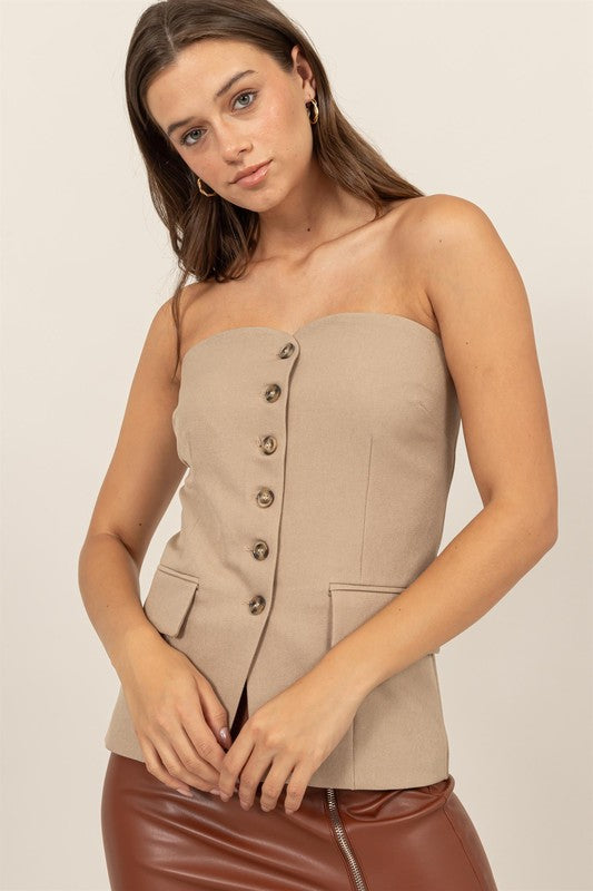 Adelia Strapless Tube Vest Top - Taupe