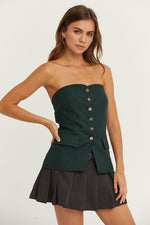 Adelia Strapless Tube Vest Top - Green