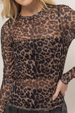 Thelma Leopard Print Mesh Long Sleeve Top