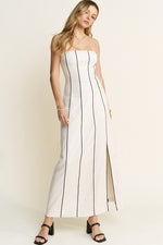 Rosabella Strapless Linen Piping Detail Maxi Dress