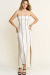 Rosabella Strapless Linen Piping Detail Maxi Dress