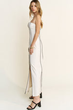 Rosabella Strapless Linen Piping Detail Maxi Dress