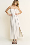 Rosabella Strapless Linen Piping Detail Maxi Dress