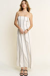 Rosabella Strapless Linen Piping Detail Maxi Dress