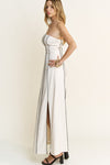 Rosabella Strapless Linen Piping Detail Maxi Dress