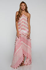 Khelani Moroccan Swirl Tie Dye Sheer Halter Scarf Maxi / Coverup Dress - Pink