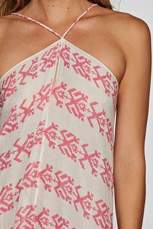Khelani Moroccan Swirl Tie Dye Sheer Halter Scarf Maxi / Coverup Dress - Pink