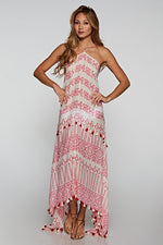 Khelani Moroccan Swirl Tie Dye Sheer Halter Scarf Maxi / Coverup Dress - Pink