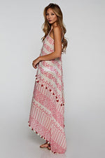 Khelani Moroccan Swirl Tie Dye Sheer Halter Scarf Maxi / Coverup Dress - Pink