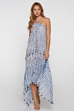 Khelani Moroccan Swirl Tie Dye Sheer Halter Scarf Maxi / Coverup Dress - Blue Tie Dye