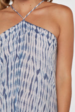 Khelani Moroccan Swirl Tie Dye Sheer Halter Scarf Maxi / Coverup Dress - Blue Tie Dye