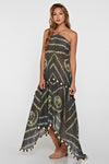 Khelani Moroccan Swirl Tie Die Sheer Halter Scarf Maxi / Coverup Dress - Green