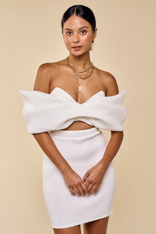 Noela Bow Off Shoulder Mini Dress - White Girls Will Be Girls Noela Bow Off Shoulder Mini Dress - White Girls Will Be Girls