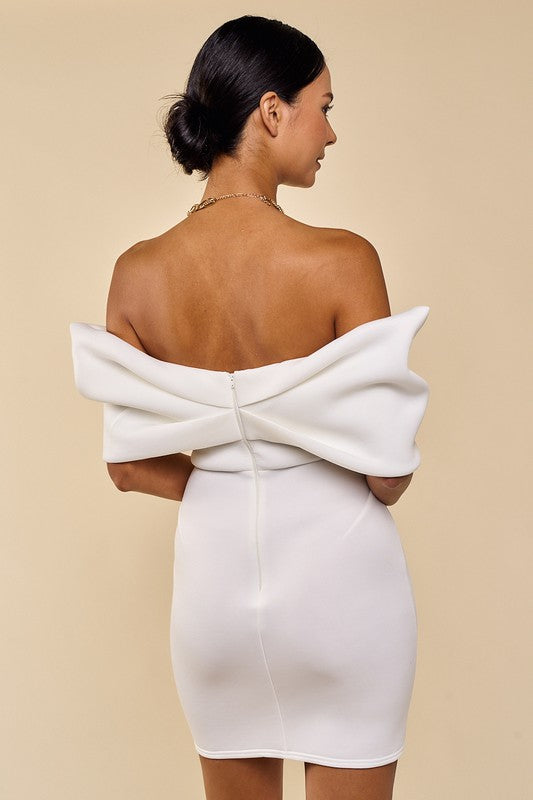 Noela Bow Off Shoulder Mini Dress - White Girls Will Be Girls Noela Bow Off Shoulder Mini Dress - White Girls Will Be Girls