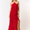 Camy Halter Ruffle Maxi Dress