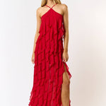 Camy Halter Ruffle Maxi Dress