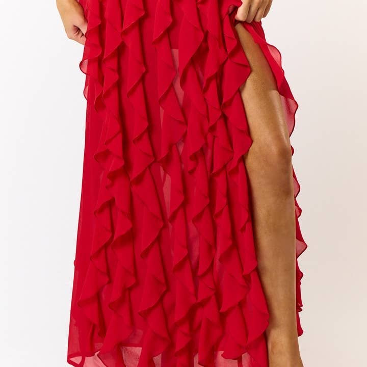Camy Halter Ruffle Maxi Dress