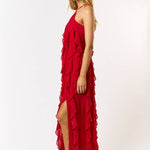 Camy Halter Ruffle Maxi Dress