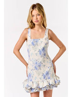 Rhea Floral Square Neck Bubble Hem Mini Dress