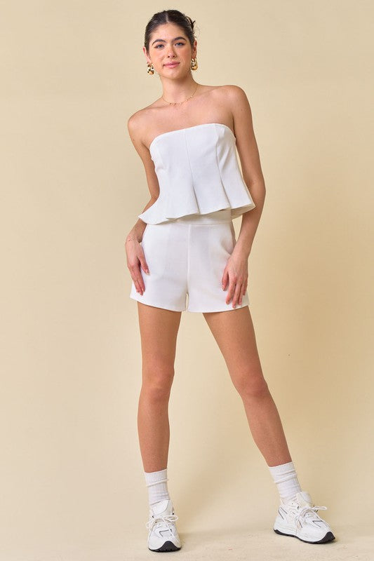 Sai Strapless Top And Shorts Set - White