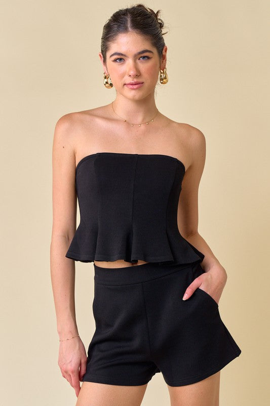 Sai Strapless Top And Shorts Set - Black