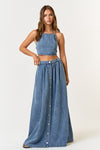 Mae Denim Halter Top & Maxi Skirt Set