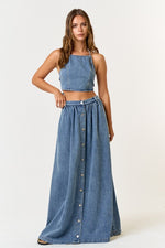 Mae Denim Halter Top & Maxi Skirt Set