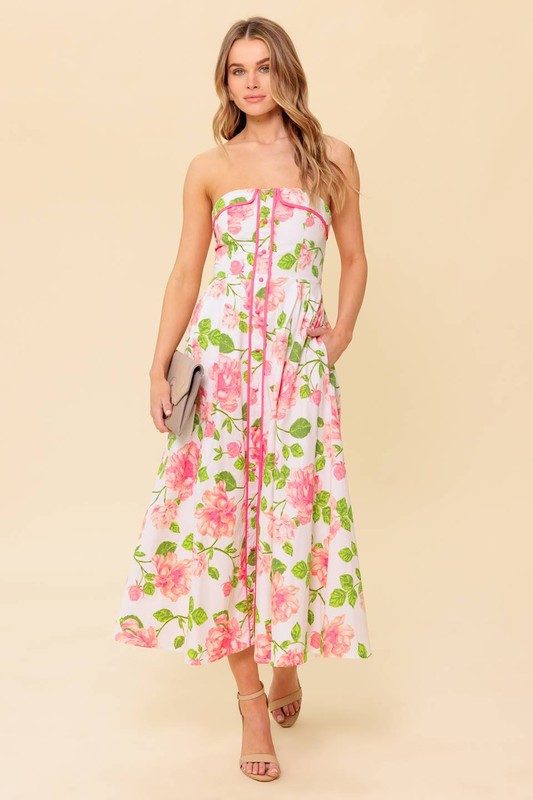 Monica Floral Strapless Fit & Flare Midi Dress