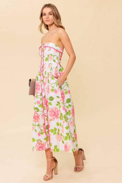 Monica Floral Strapless Fit & Flare Midi Dress
