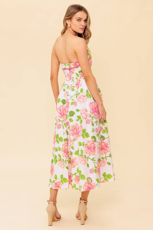 Monica Floral Strapless Fit & Flare Midi Dress