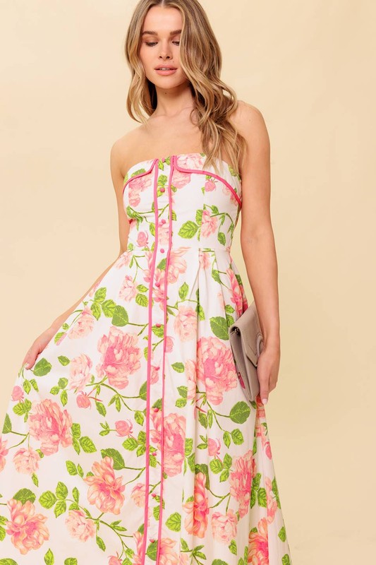 Monica Floral Strapless Fit & Flare Midi Dress