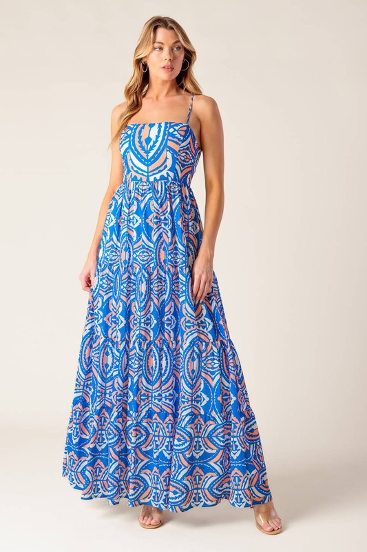 Raquel Square Neck Tiered Smocked Back Maxi Dress