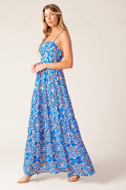 Raquel Square Neck Tiered Smocked Back Maxi Dress