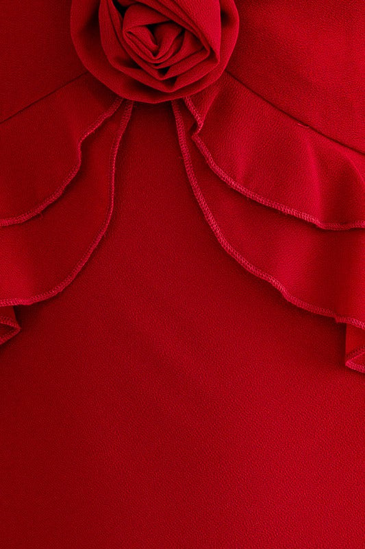 Bexley Rosette Ruffle Midi Dress - Burgundy