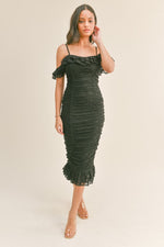 Melanie Off Shoulder Ruched Midi Dress