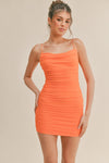 Daysha Ruched Mesh Mini Dress - Orange