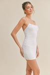 Daysha Ruched Mesh Mini Dress - White