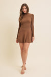 Eisley Ribbed Mock Neck Long Sleeve Mini Dress - Mocha