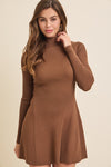 Eisley Ribbed Mock Neck Long Sleeve Mini Dress - Mocha