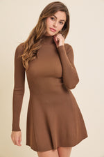 Eisley Ribbed Mock Neck Long Sleeve Mini Dress - Mocha