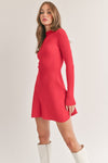 Eisley Ribbed Mock Neck Long Sleeve Mini Dress - Red