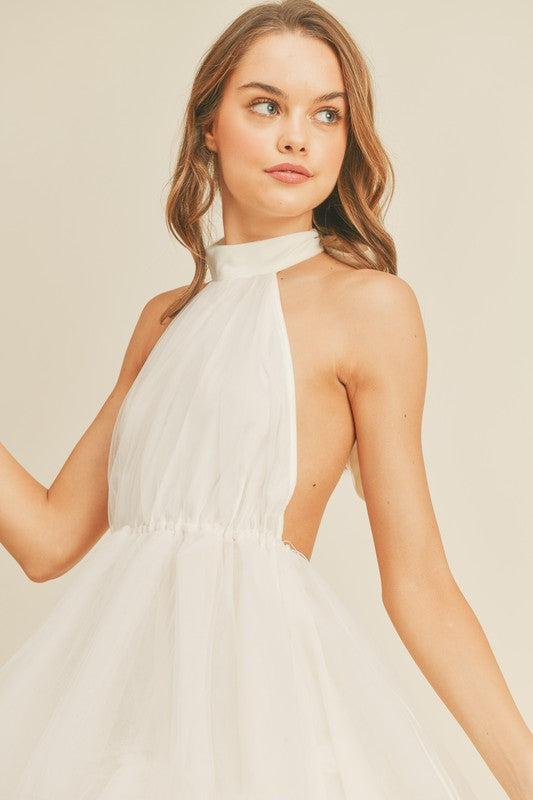 Kailyn Tulle Mesh Halter Mini Dress - Cream Girls Will Be Girls Kailyn Tulle Mesh Halter Mini Dress - Cream Girls Will Be Girls