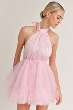 Kailyn Tulle Mesh Halter Mini Dress - Pink