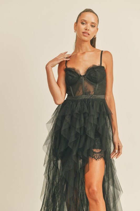 Dinah Tulle Lace Corset Bodice Gown Dress - Black – Girls Will Be