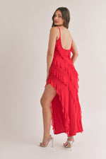 Elliana Ruffle Maxi Dress - Red