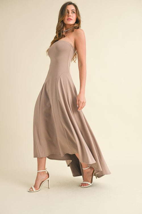 Dahlia Strapless High Low Asymmetrical Maxi Dress